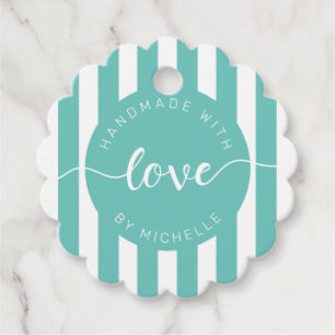 modern stripes handmade with love monogram favour tags