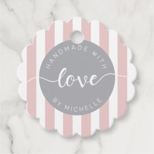 modern stripes handmade with love monogram favour tags