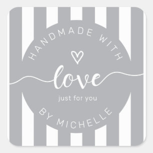 modern stripes handmade with love monogram square sticker