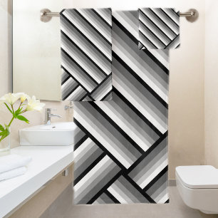 Modern stripes in black, white and grey - cool   bath towel set