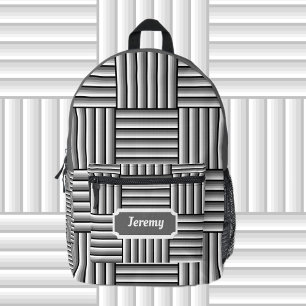 Modern stripes in black, white and grey - custom printed backpack