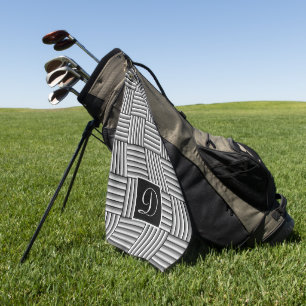 Modern stripes in black, white and grey - Monogram Golf Towel