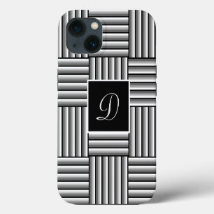Modern stripes in black, white and grey - Monogram iPhone 13 Case