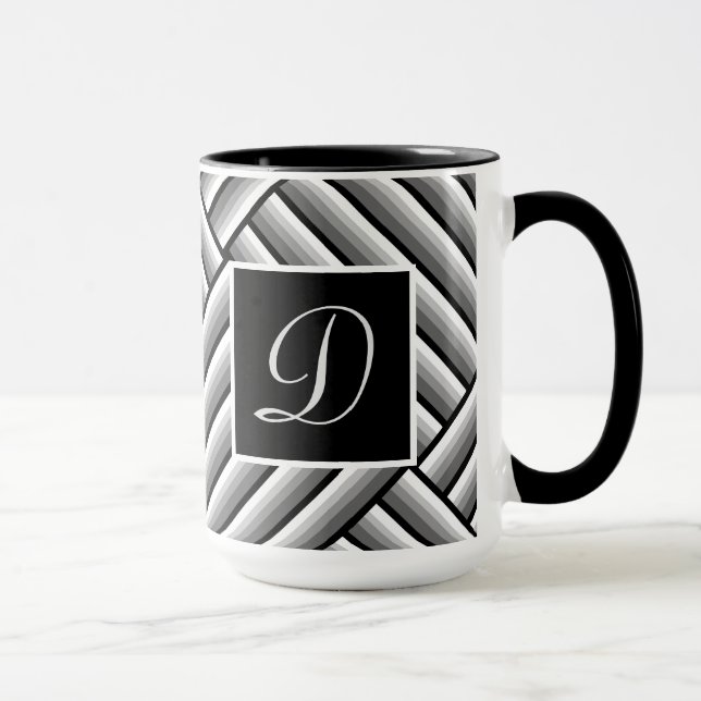 Modern stripes in black, white and grey - Monogram Mug (Right)