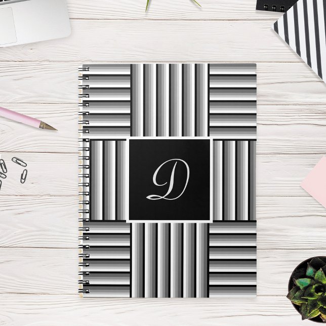Modern stripes in black, white and grey - Monogram Notebook (Creator Uploaded)