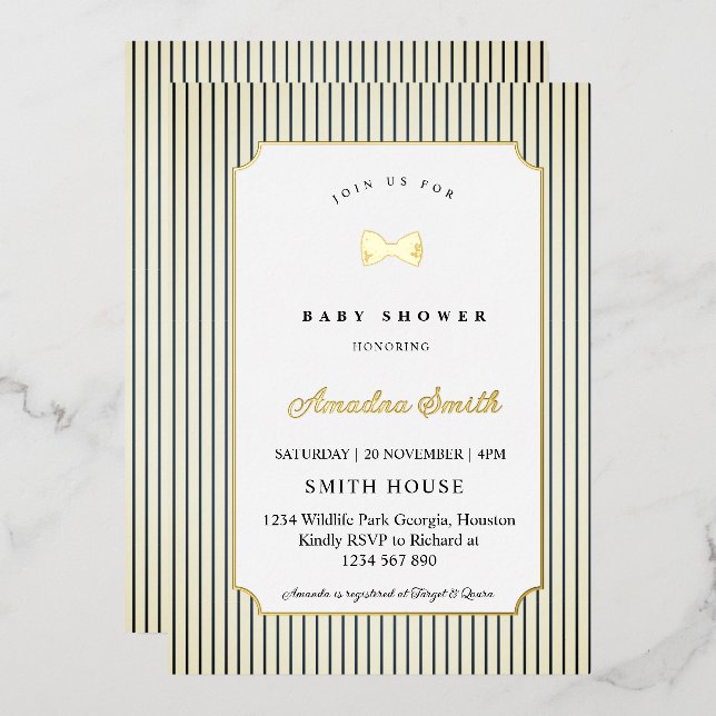 Modern Stripes Little Bow Baby Shower Foil (Front/Back)