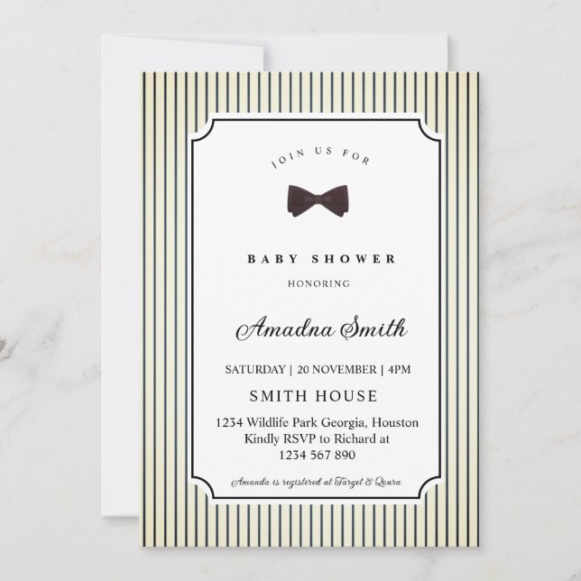 Modern Stripes Little Bow Baby Shower Invitation (Front)