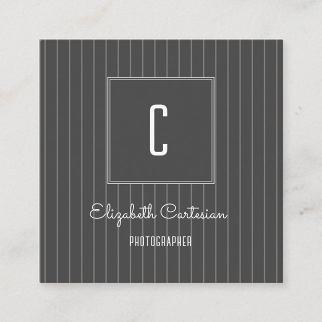 Modern Stripes Monogram | Grey Calling Card (Front)