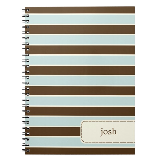 Modern Stripes Personalised Notebook - Brown/Blue (Front)