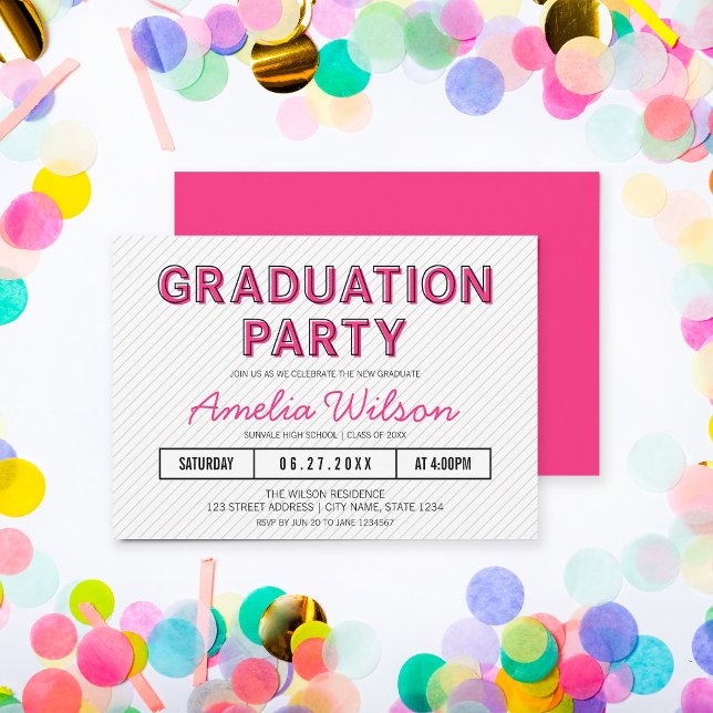 Modern Stripes Pink Graduation Party Invitation (Creator Uploaded)