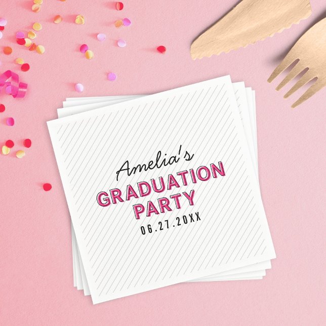 Modern Stripes Pink Graduation Party Napkin (Creator Uploaded)