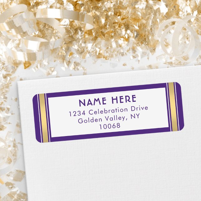 Modern Stripes Purple Gold & White Return Address (Creator Uploaded)