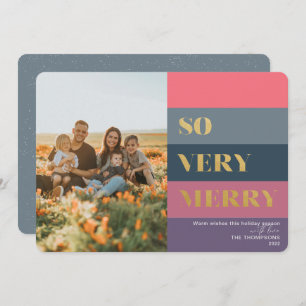 Modern Stripes Purple So Very Merry  Photo  Holiday Card