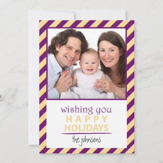 Modern Stripes Purple Yellow Happy Holidays Card