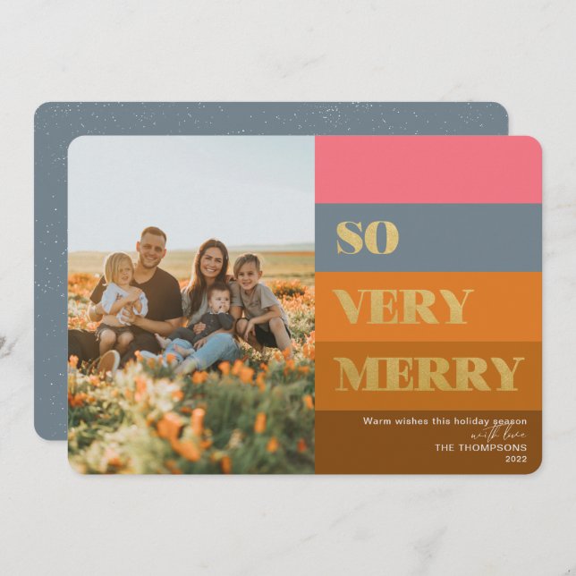 Modern Stripes Rust So Very Merry  Photo Holiday Card (Front/Back)
