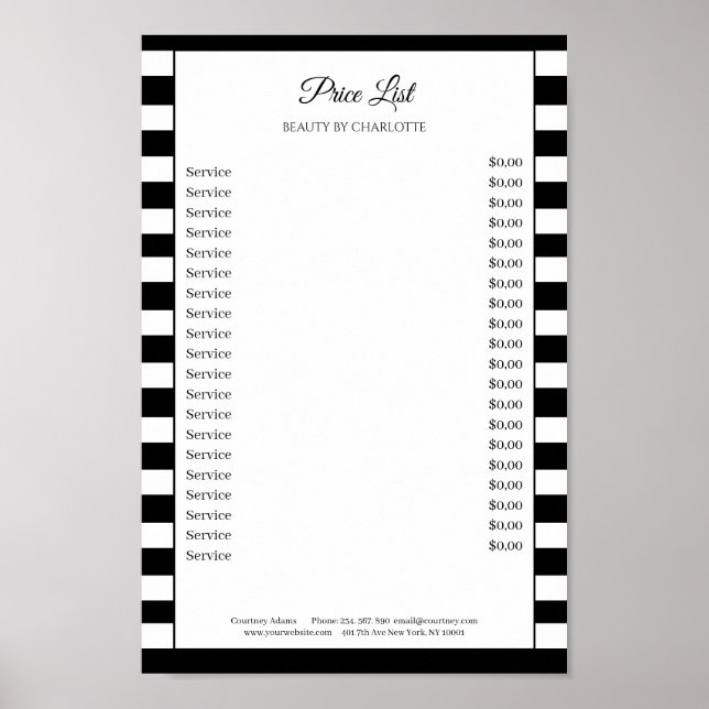 Modern Stripes Salon Price List Poster (Front)