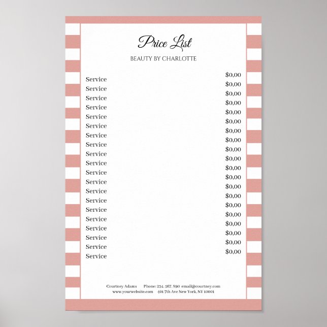 Modern Stripes Salon Price List Poster (Front)