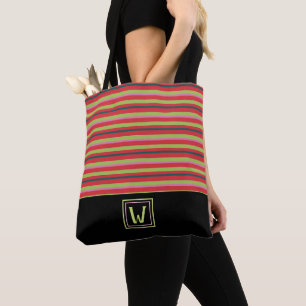 Modern Stripes with Elegant Monogram Tote Bag
