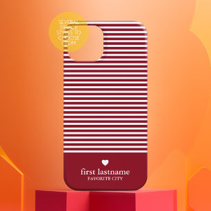 Modern Stripes with Heart Monogram Can Edit Colour iPhone 13 Mini Case