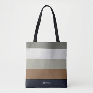 Modern Stripes with Monogram Earthy Tote Bag