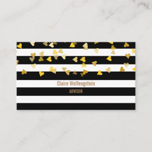 Modern Stripes with Scattered Gold Hearts Business Card