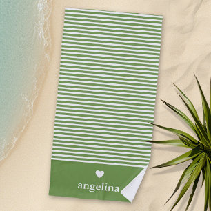 Modern Stripes with Upscale Heart Monogram Beach Towel