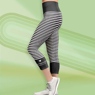 Modern Stripes with Upscale Heart Monogram black Capri Leggings