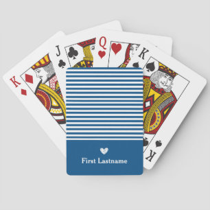 Modern Stripes with Upscale Heart Monogram blue  Playing Cards