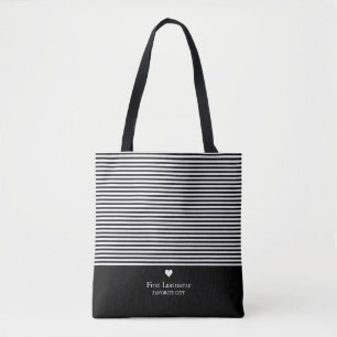 Modern Stripes with Upscale Heart Monogram Elegant Tote Bag