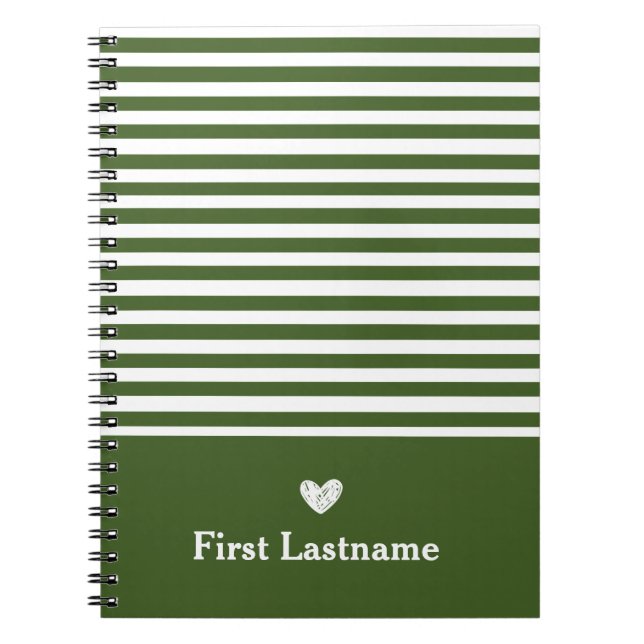 Modern Stripes with Upscale Heart Monogram green  Notebook (Front)