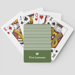 Modern Stripes with Upscale Heart Monogram green Playing Cards
