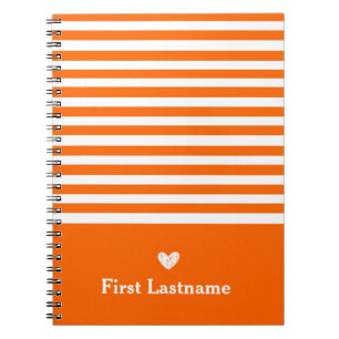 Modern Stripes with Upscale Heart Monogram Orange Notebook