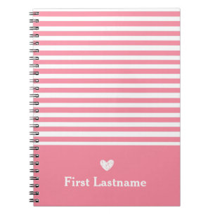 Modern Stripes with Upscale Heart Monogram pink Notebook
