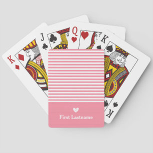 Modern Stripes with Upscale Heart Monogram Pink Playing Cards