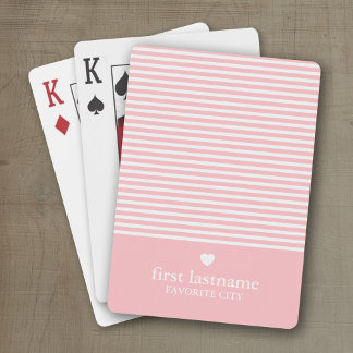 Modern Stripes with Upscale Heart Monogram Pink Playing Cards