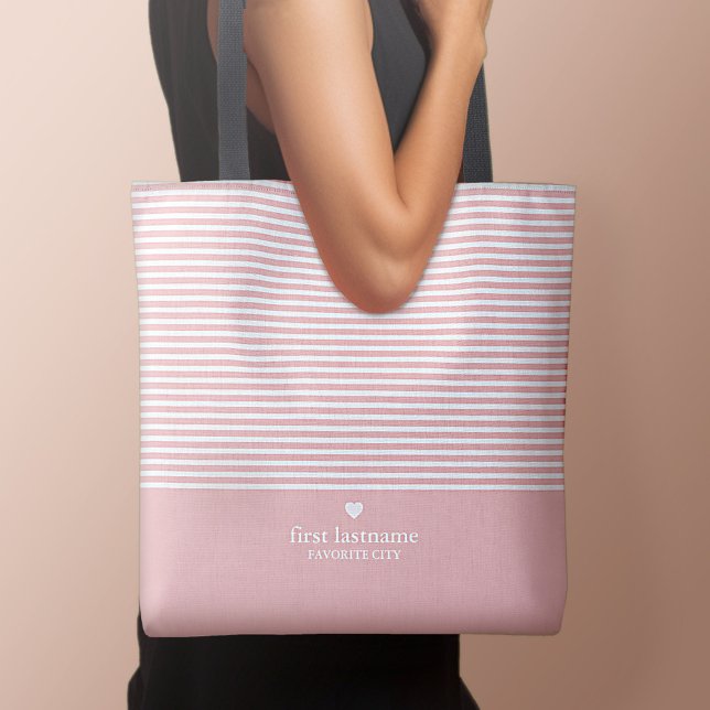 Modern Stripes with Upscale Heart Monogram Tote Bag (Personalized tote bag - Perfect for girl's weekends and bachelorette getaways!)