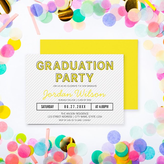 Modern Stripes Yellow Graduation Party Invitation (Creator Uploaded)