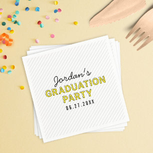 Modern Stripes Yellow Graduation Party Napkin