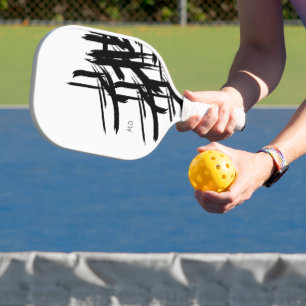 Modern Strokes Black white initials Personalised Pickleball Paddle