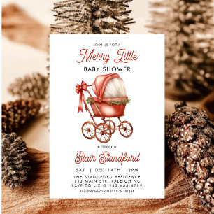 Modern Stroller Merry Little Christmas Baby Shower Invitation