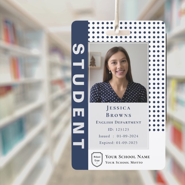 Modern Student Teacher Navy Blue Photo University ID Badge (Modern Student Teacher Navy Blue Photo University Badge)