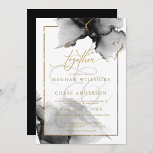 Modern Stunning Custom3 Charcoal Watercolor Invitation