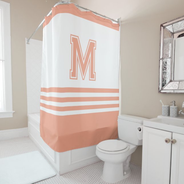  Modern styilsh Whit& Peach Initial Monogram Shower Curtain (In Situ)
