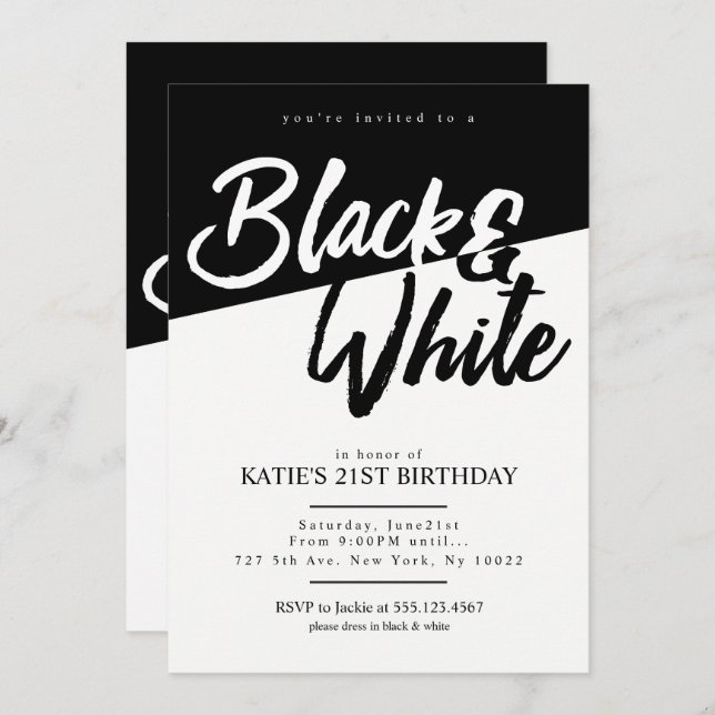 Modern Style Black and White Party Invitations (Front/Back)