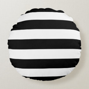Modern Style Black And White Stripes Round Cushion