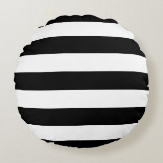 Modern Style Black And White Stripes Round Cushion