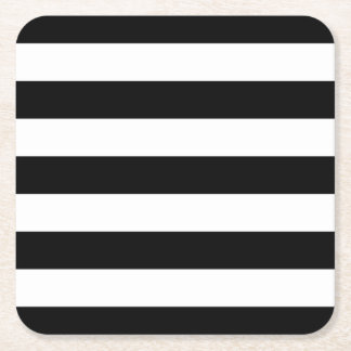 Modern Style Black And White Stripes Square Paper Coaster