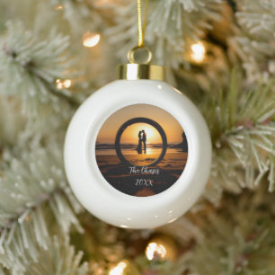 Modern Style Custom Photo Ceramic Ball Christmas Ornament