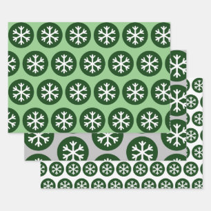 Modern Style Graphic Art Snowflake Snow Green Wrapping Paper Sheet