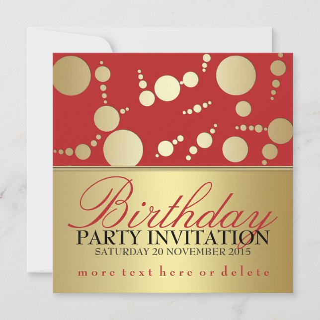 Modern Style Red Golden Birthday Party Invitations (Front)